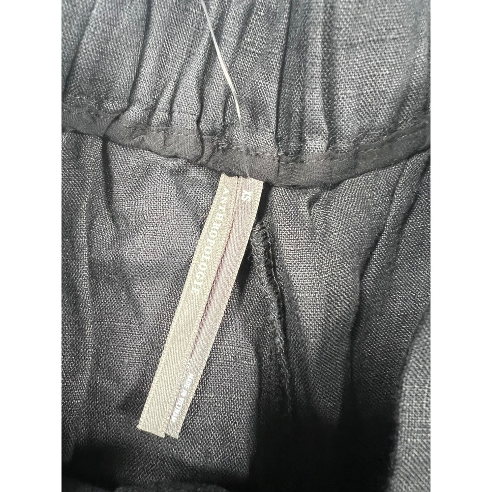 Anthropologie Linen Pleated Culotte Trousers XS Black Wide Leg Cropped Pants NEW - Picture 6 of 13